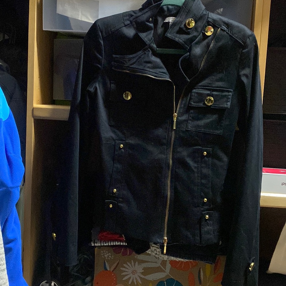 Black jacket with gold accents